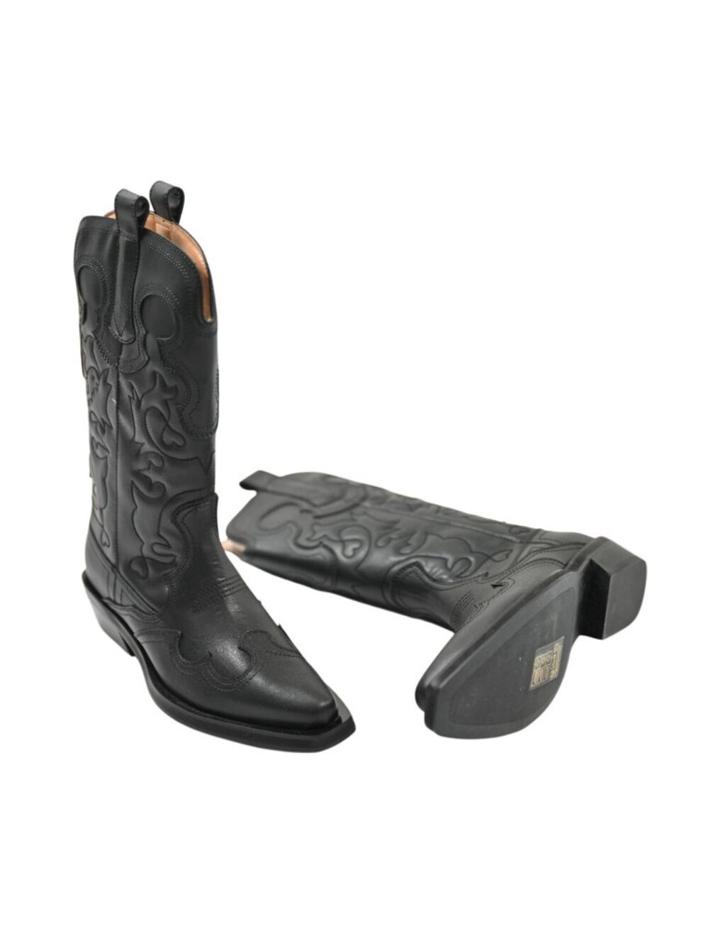 Ganni Mid Shaft Embroidered Western Boots in Black